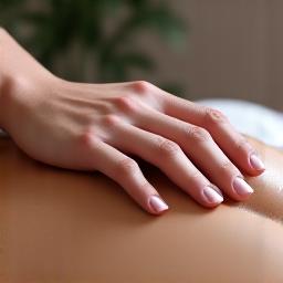 Mani di un terapista durante un massaggio